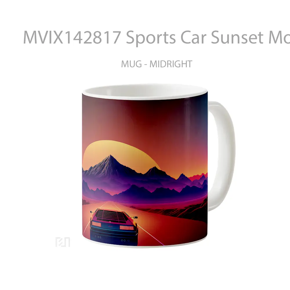 Mug Sports Car Sunset Mountains Road Scenery Synthwave Digital Art Gelas Pemandangan Alam - All-side / Desain
