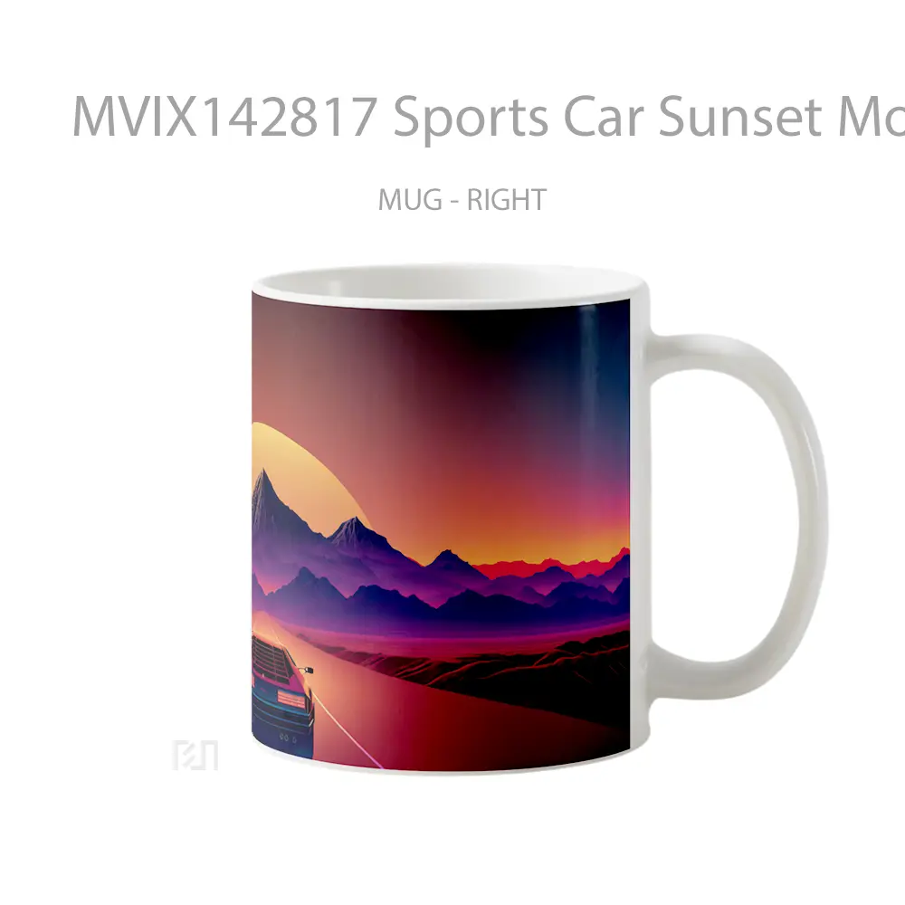 Mug Sports Car Sunset Mountains Road Scenery Synthwave Digital Art Gelas Pemandangan Alam - All-side / Desain