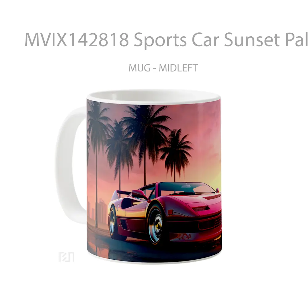 Mug Sports Car Sunset Palm Trees Ai Gelas Pemandangan Alam - All-side / Desain