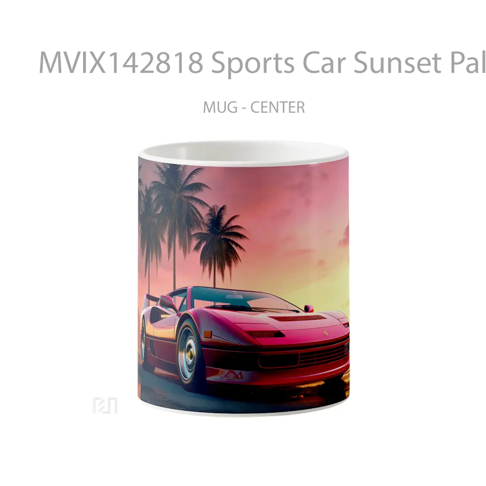 Mug Sports Car Sunset Palm Trees Ai Gelas Pemandangan Alam