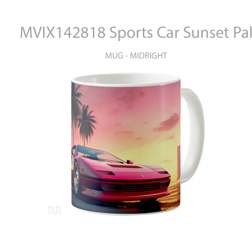 Mug Sports Car Sunset Palm Trees Ai Gelas Pemandangan Alam - All-side / Desain