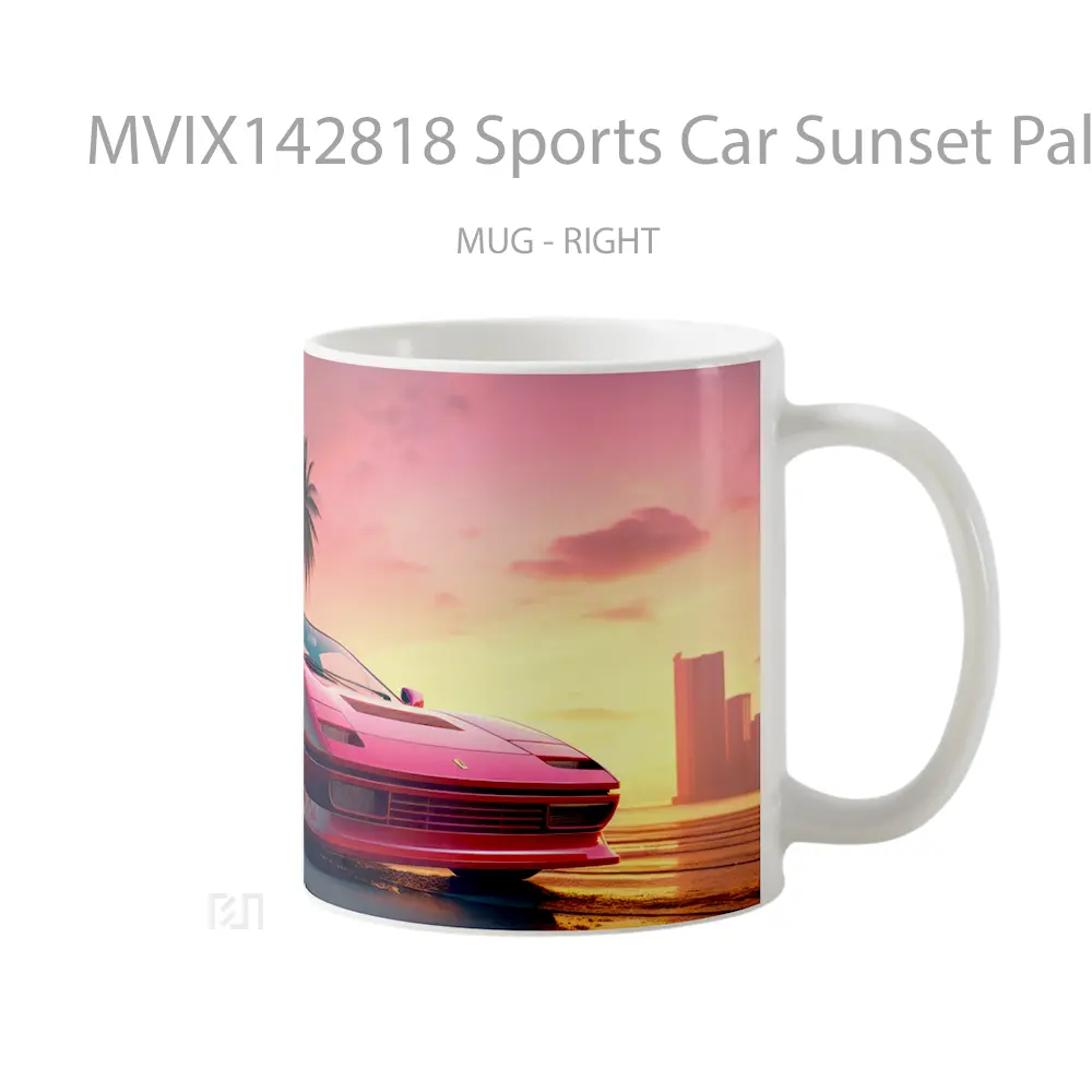 Mug Sports Car Sunset Palm Trees Ai Gelas Pemandangan Alam - All-side / Desain
