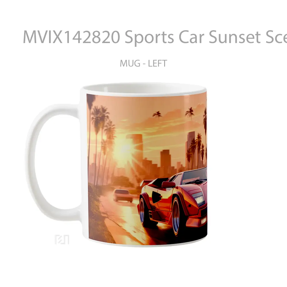 Mug Sports Car Sunset Scenery Digital Art Gelas Pemandangan Alam - All-side / Desain