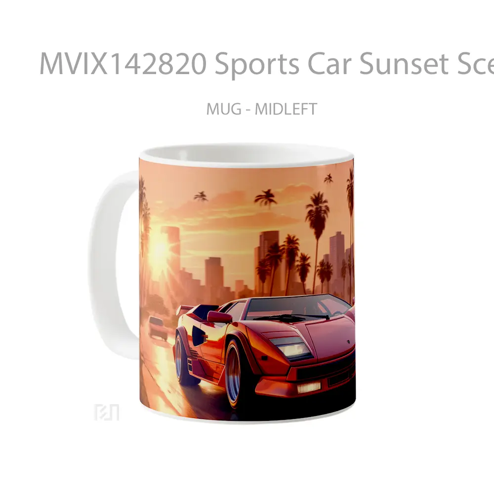 Mug Sports Car Sunset Scenery Digital Art Gelas Pemandangan Alam - All-side / Desain