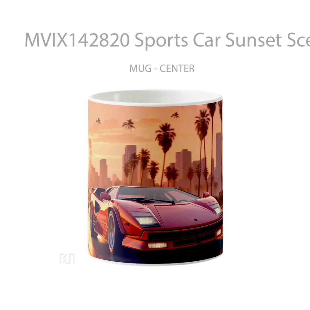 Mug Sports Car Sunset Scenery Digital Art Gelas Pemandangan Alam