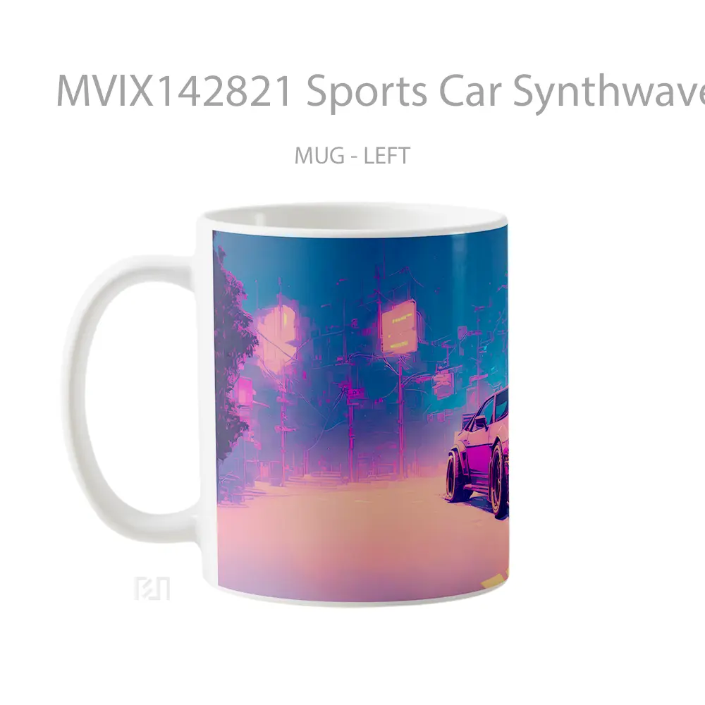 Mug Sports Car Synthwave Vaporwave Digital Art Gelas Keramik Unik - All-side / Desain