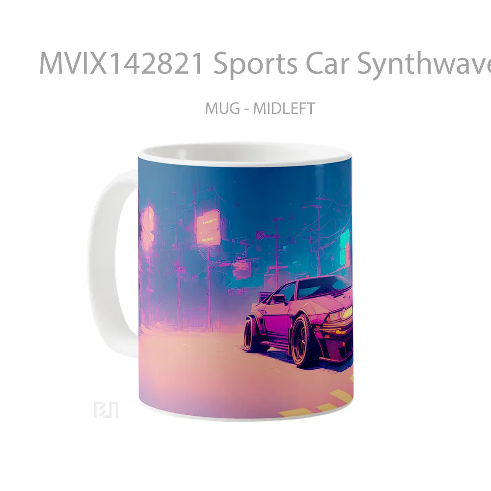 Mug Sports Car Synthwave Vaporwave Digital Art Gelas Keramik Unik - All-side / Desain