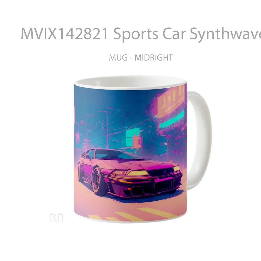 Mug Sports Car Synthwave Vaporwave Digital Art Gelas Keramik Unik - All-side / Desain