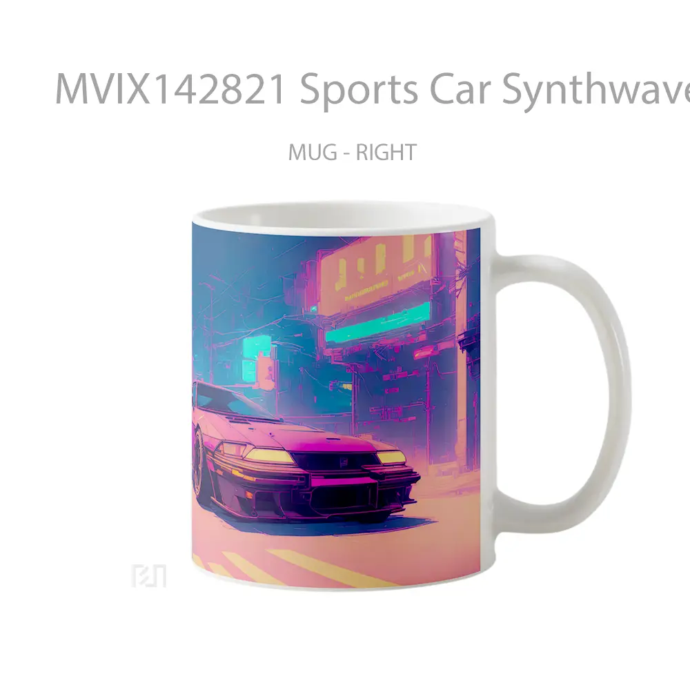 Mug Sports Car Synthwave Vaporwave Digital Art Gelas Keramik Unik - All-side / Desain
