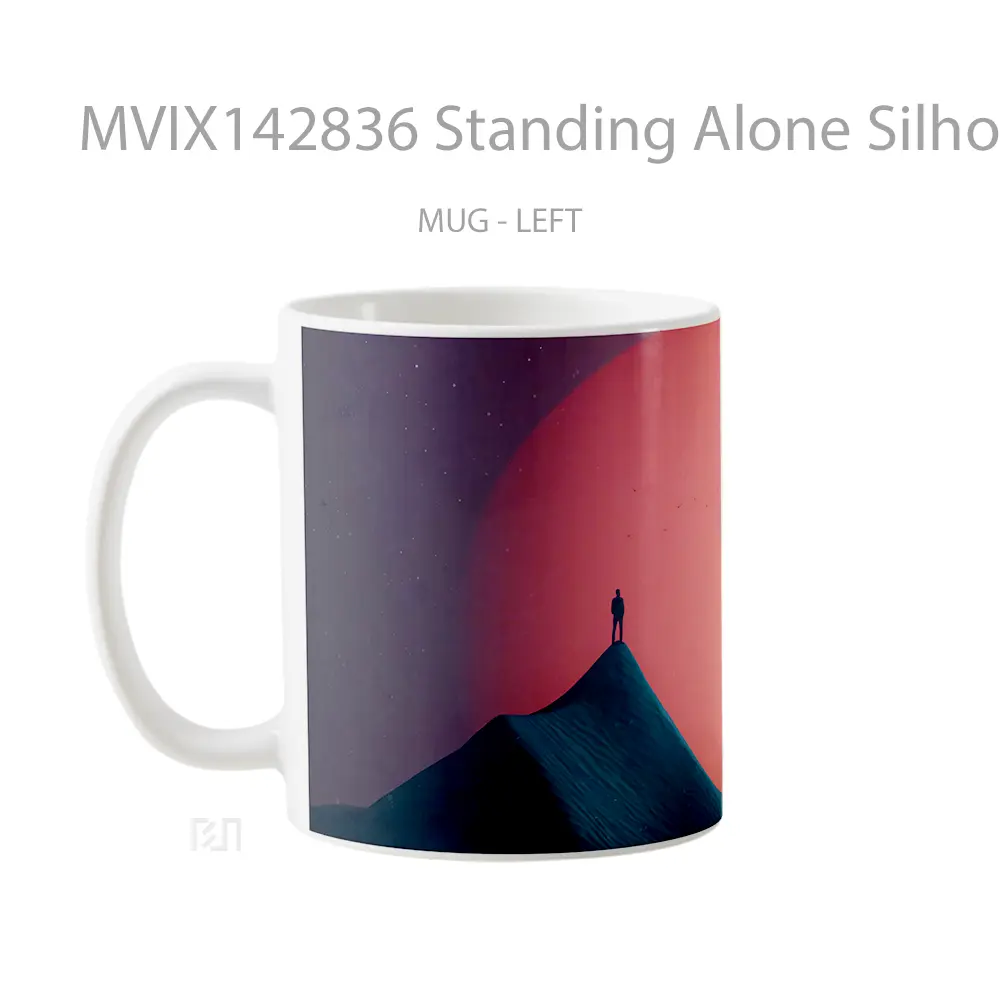 Mug Standing Alone Silhouette Moon Scenery Gelas Keramik Unik - All-side / Desain