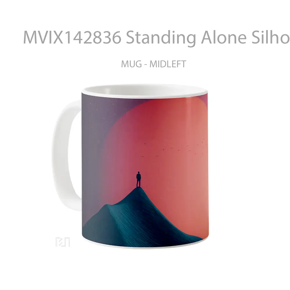 Mug Standing Alone Silhouette Moon Scenery Gelas Keramik Unik - All-side / Desain