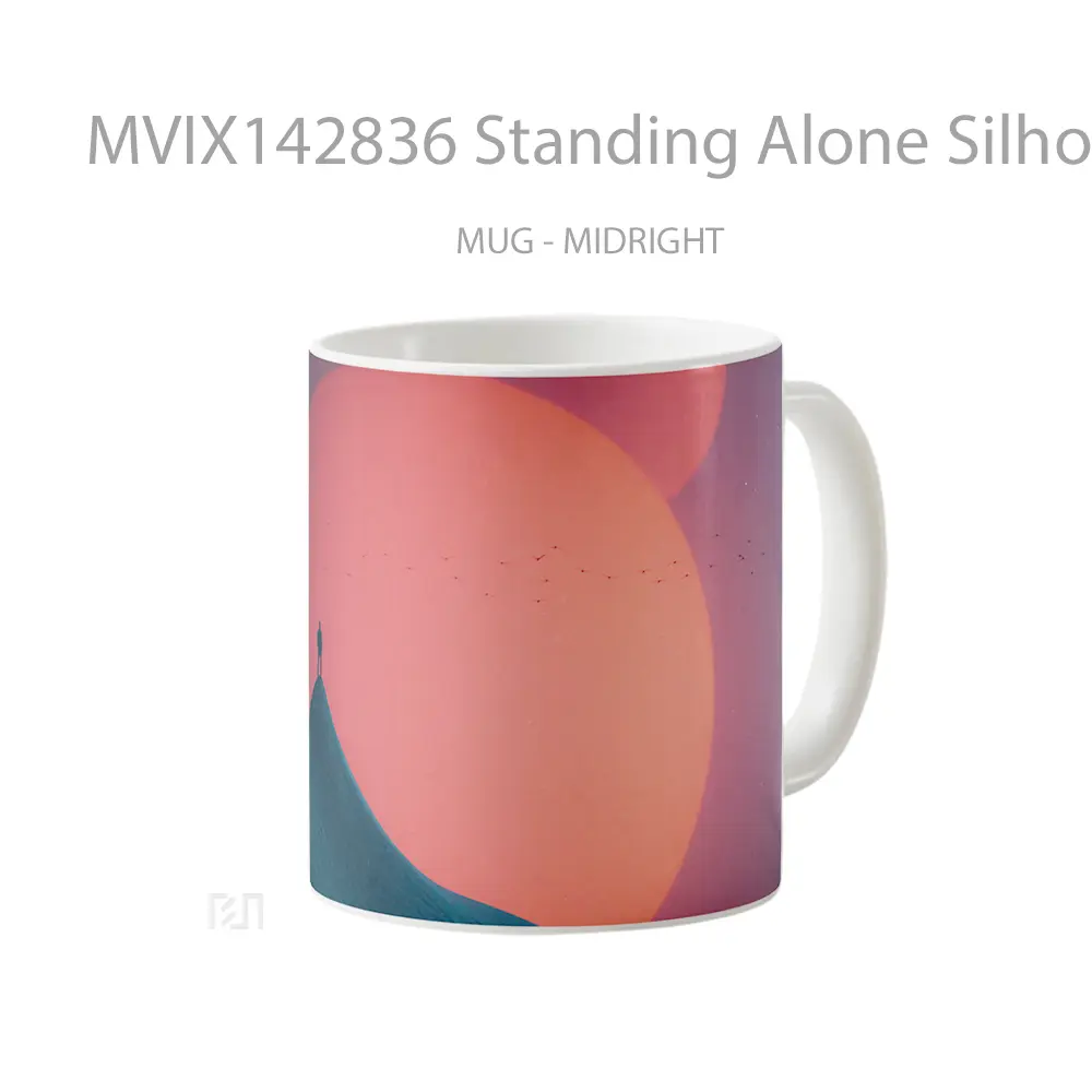 Mug Standing Alone Silhouette Moon Scenery Gelas Keramik Unik - All-side / Desain