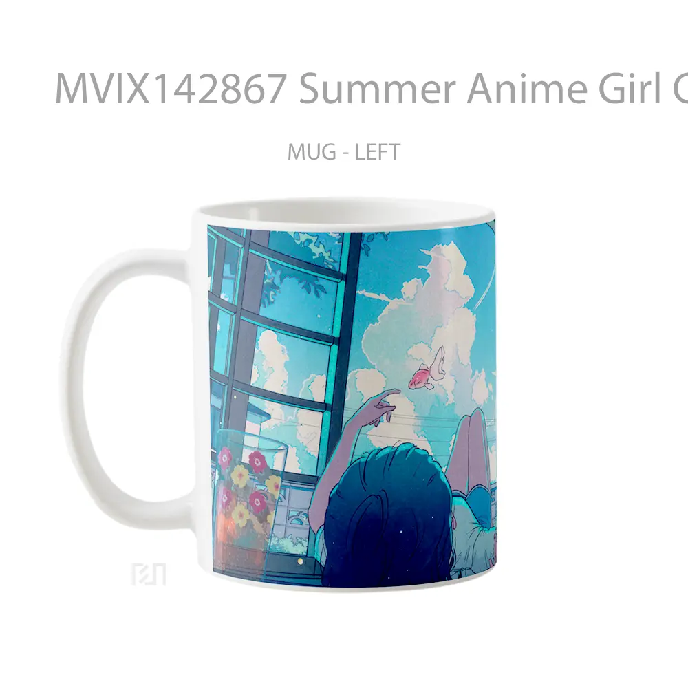 Mug Summer Anime Girl Cat Gelas Hewan Lucu - All-side / Desain