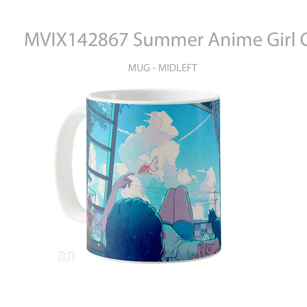 Mug Summer Anime Girl Cat Gelas Hewan Lucu - All-side / Desain