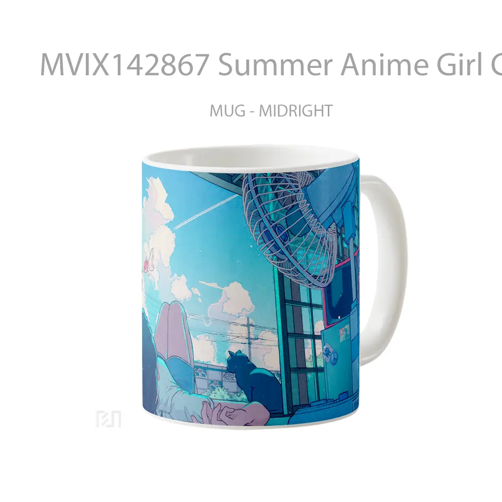 Mug Summer Anime Girl Cat Gelas Hewan Lucu - All-side / Desain