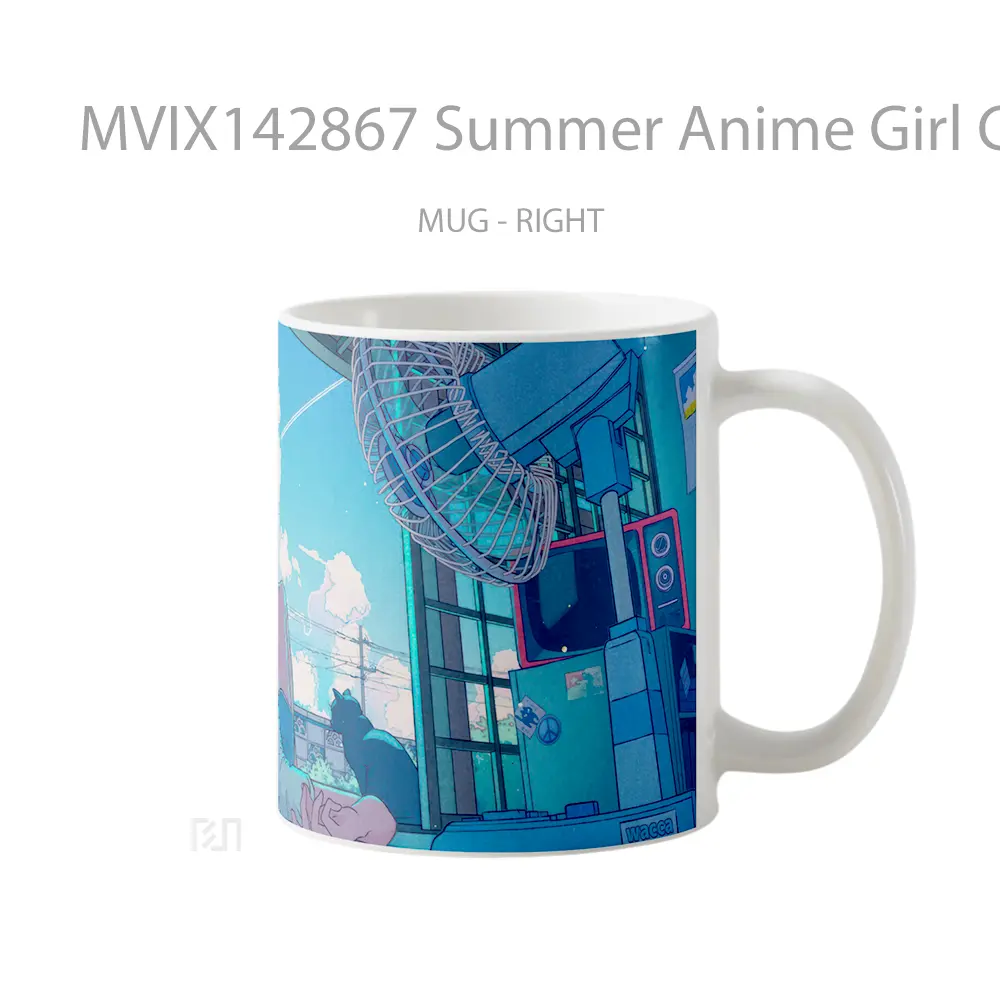 Mug Summer Anime Girl Cat Gelas Hewan Lucu - All-side / Desain
