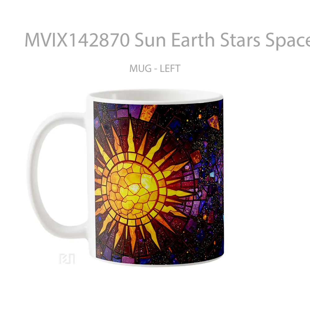 Mug Sun Earth Stars Space Digital Art Gelas Keramik Unik - All-side / Desain