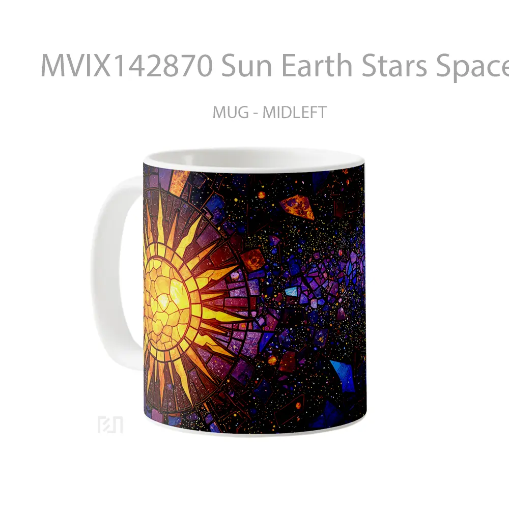 Mug Sun Earth Stars Space Digital Art Gelas Keramik Unik - All-side / Desain