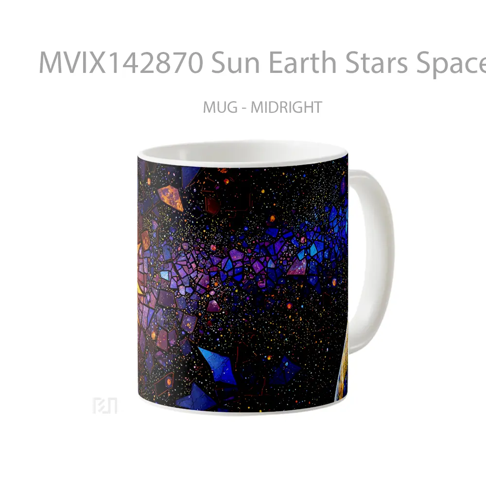 Mug Sun Earth Stars Space Digital Art Gelas Keramik Unik - All-side / Desain