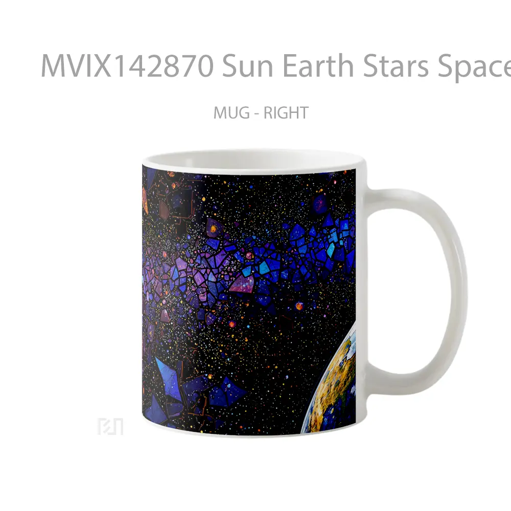 Mug Sun Earth Stars Space Digital Art Gelas Keramik Unik - All-side / Desain