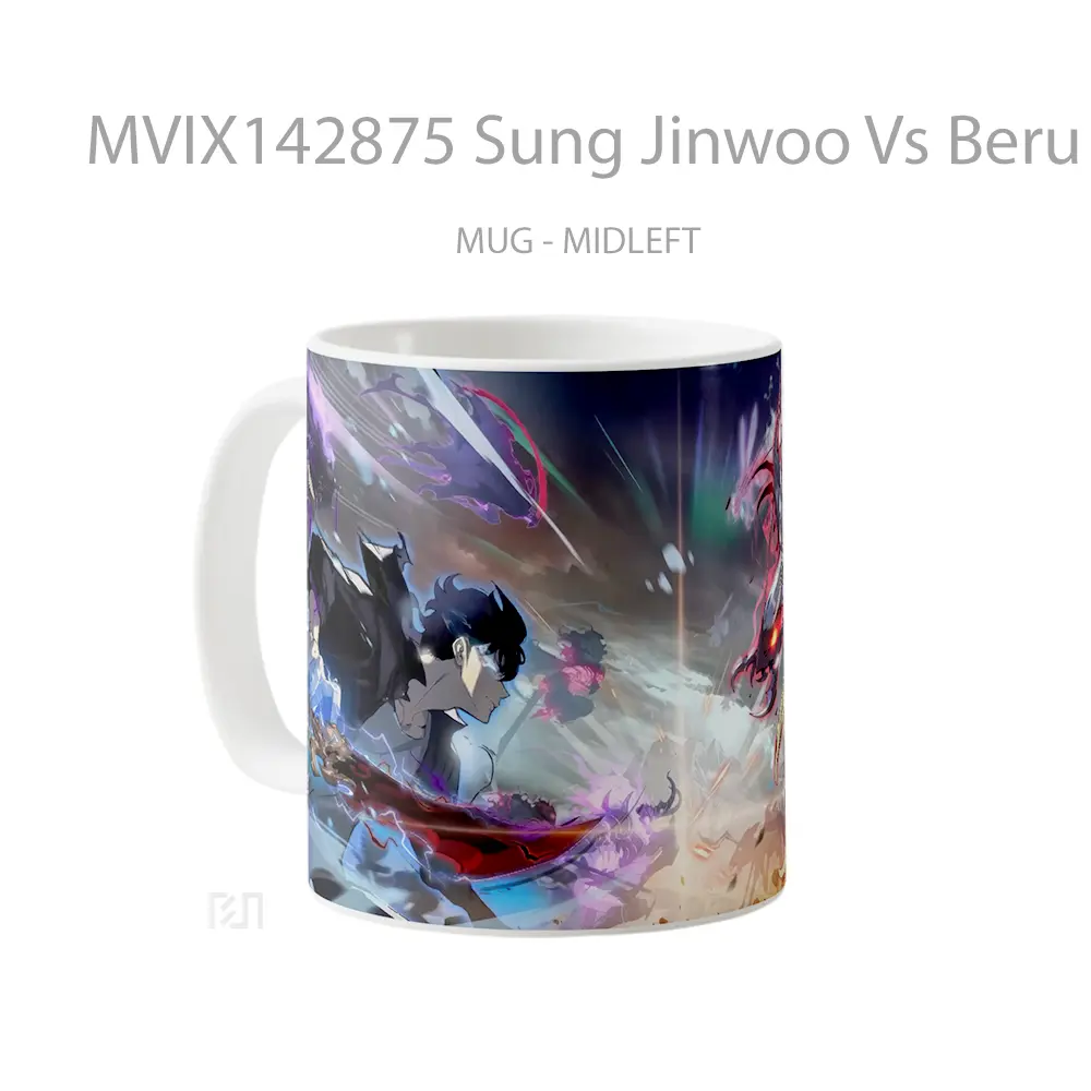 Mug Sung Jinwoo Vs Beru Solo Leveling Gelas Keramik Unik - All-side / Desain