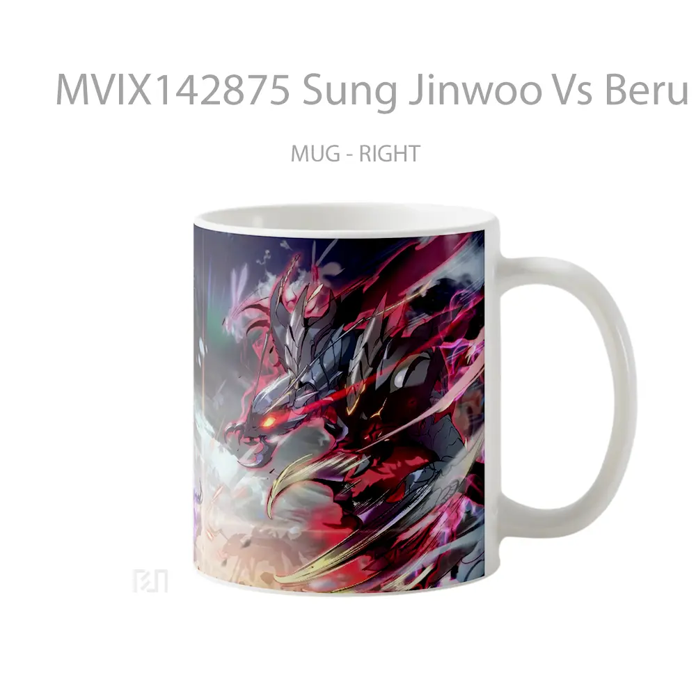 Mug Sung Jinwoo Vs Beru Solo Leveling Gelas Keramik Unik - All-side / Desain