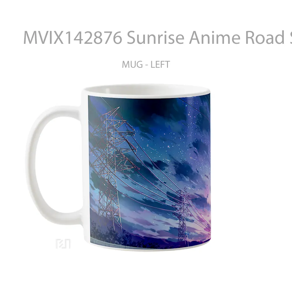 Mug Sunrise Anime Road Sky Clouds Scenery Cangkir Anime - All-side / Desain