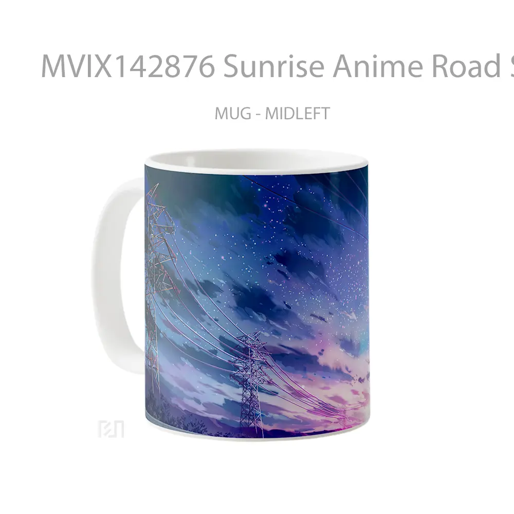 Mug Sunrise Anime Road Sky Clouds Scenery Cangkir Anime - All-side / Desain