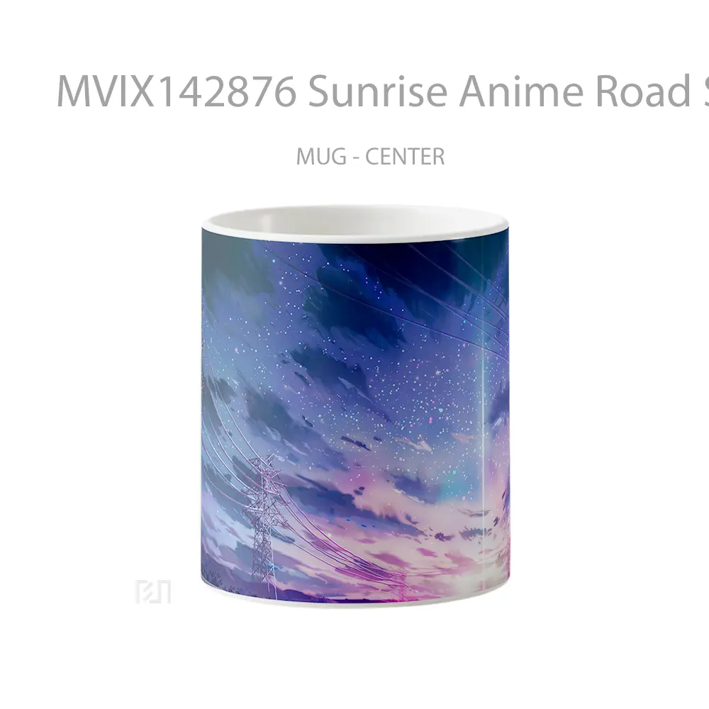 Mug Sunrise Anime Road Sky Clouds Scenery Cangkir Anime