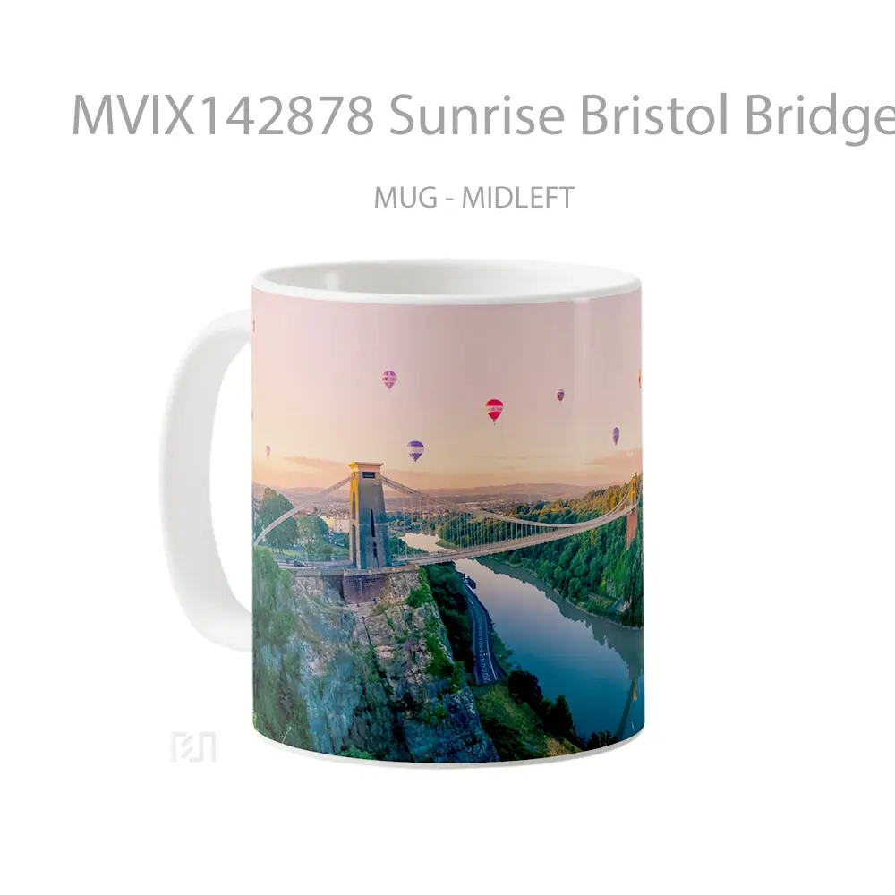 Mug Sunrise Bristol Bridge England Hot Air Balloon Scenery Gelas Pemandangan Alam - All-side / Desain