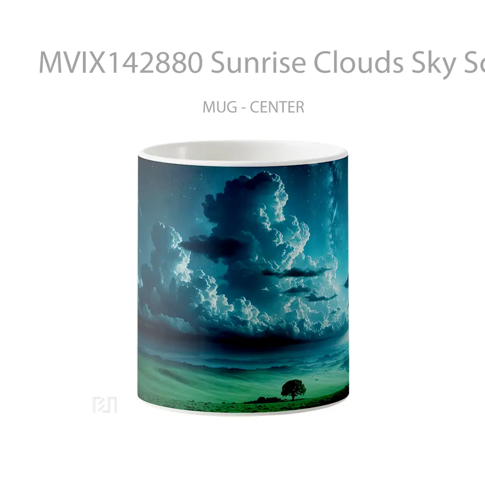 Mug Sunrise Clouds Sky Scenery Green Grass Field Landscape Gelas Pemandangan Alam