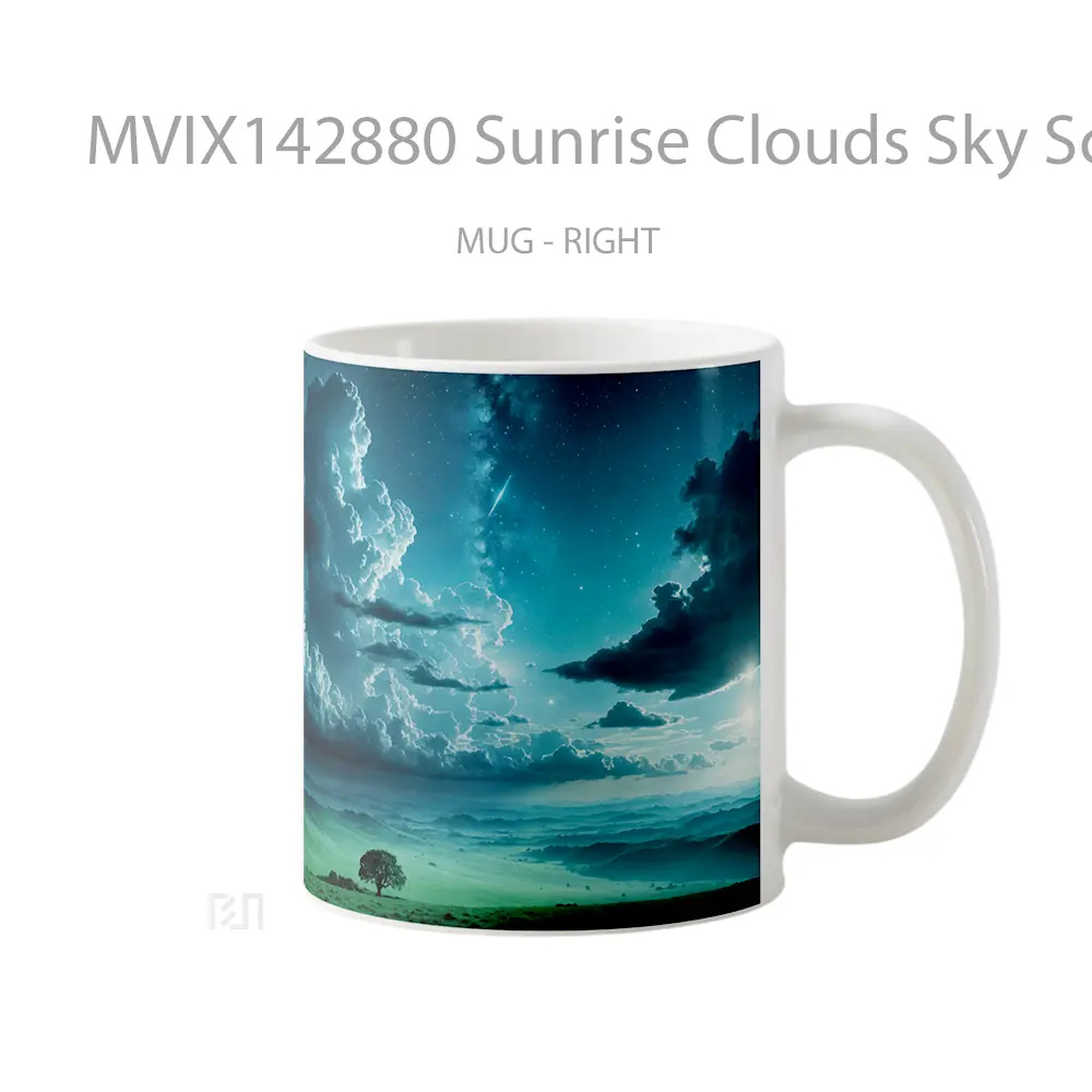 Mug Sunrise Clouds Sky Scenery Green Grass Field Landscape Gelas Pemandangan Alam - All-side / Desain