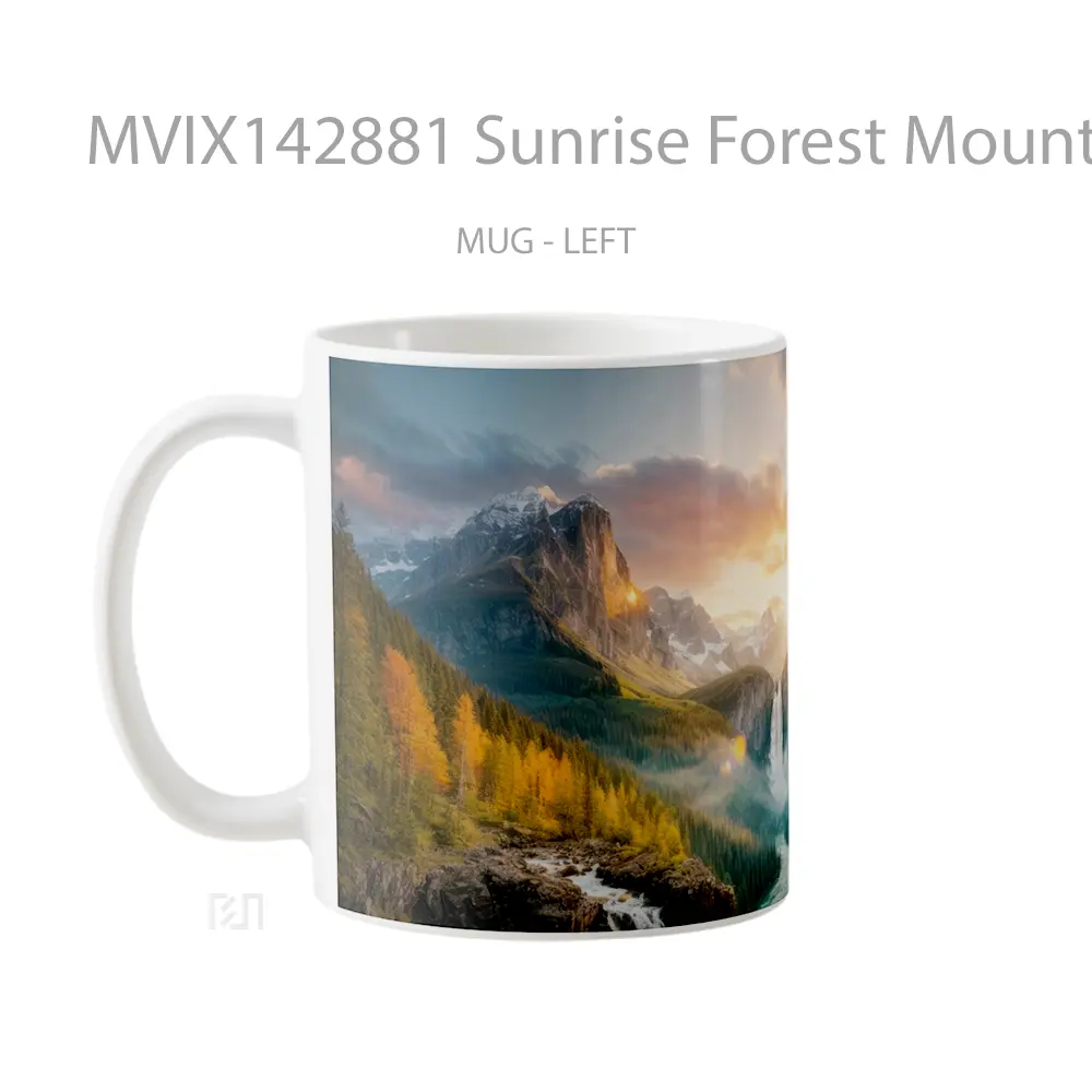 Mug Sunrise Forest Mountains Waterfall Nature Scenery Gelas Pemandangan Alam - All-side / Desain