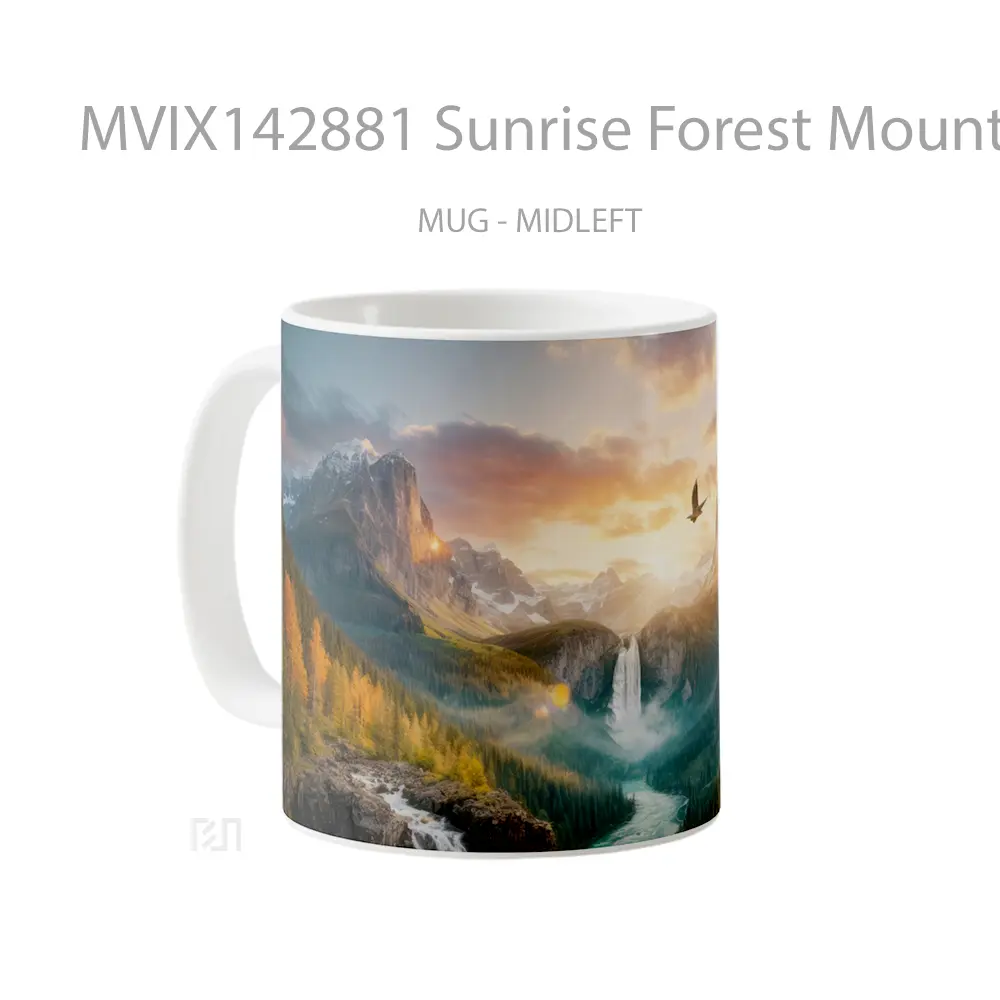 Mug Sunrise Forest Mountains Waterfall Nature Scenery Gelas Pemandangan Alam - All-side / Desain