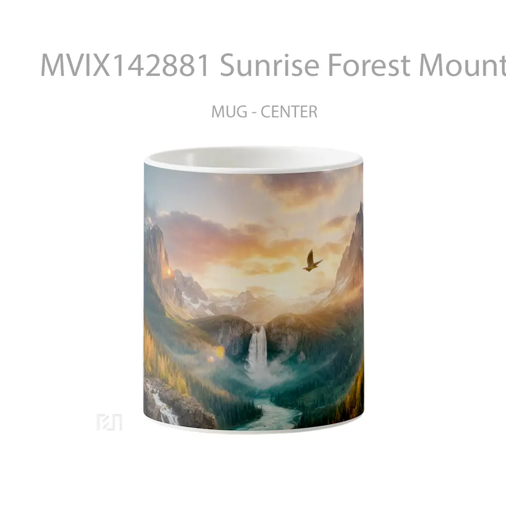 Mug Sunrise Forest Mountains Waterfall Nature Scenery Gelas Pemandangan Alam