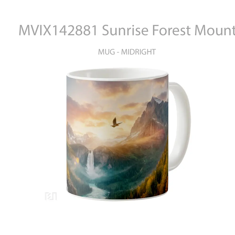 Mug Sunrise Forest Mountains Waterfall Nature Scenery Gelas Pemandangan Alam - All-side / Desain