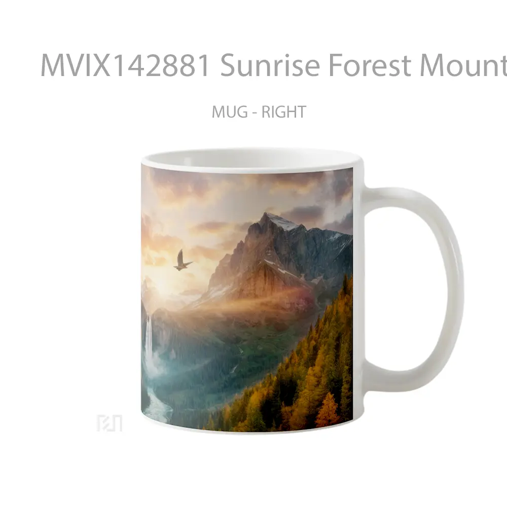 Mug Sunrise Forest Mountains Waterfall Nature Scenery Gelas Pemandangan Alam - All-side / Desain