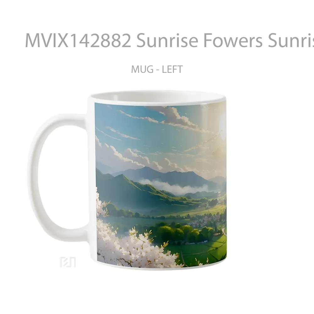Mug Sunrise Fowers Sunrise Field Mountain Scenery Digital Art Gelas Pemandangan Alam - All-side / Desain