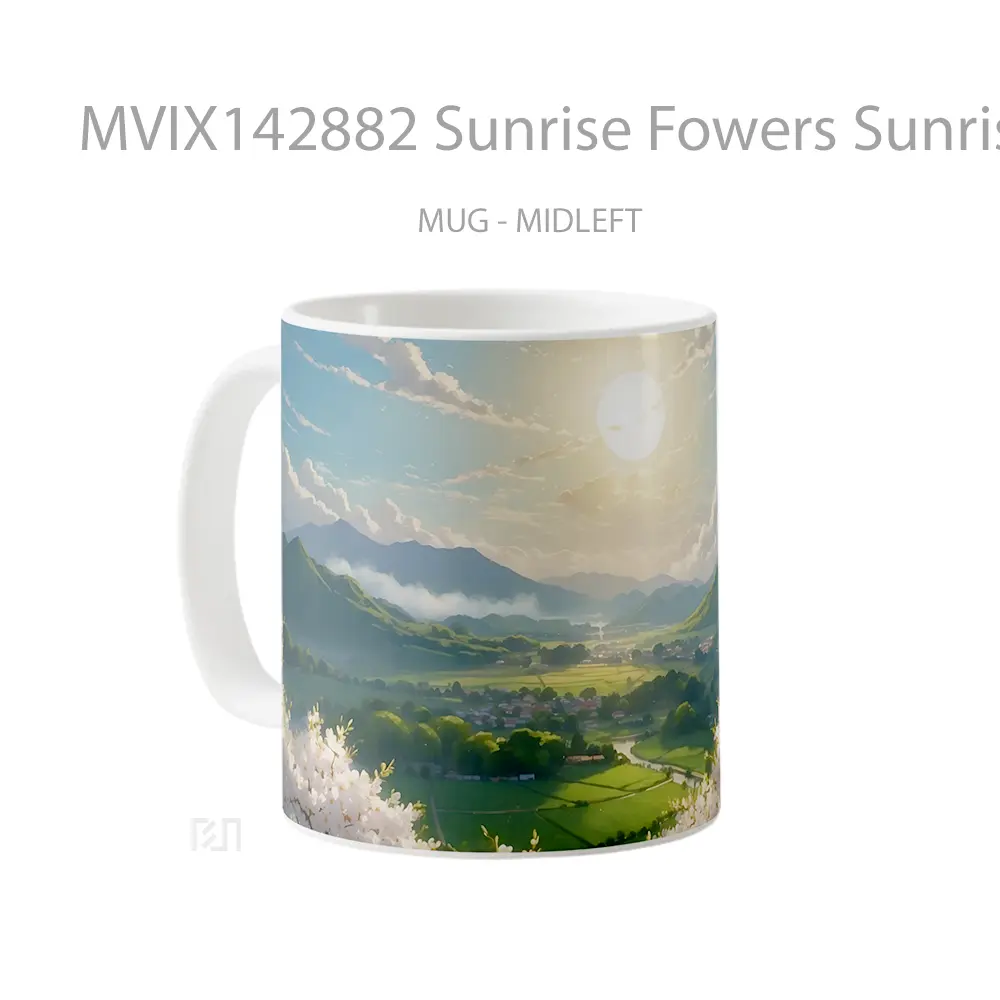 Mug Sunrise Fowers Sunrise Field Mountain Scenery Digital Art Gelas Pemandangan Alam - All-side / Desain