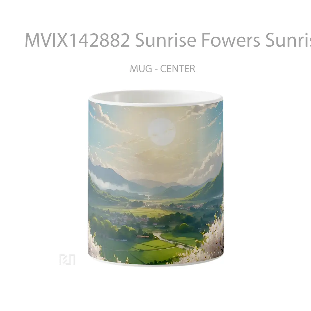 Mug Sunrise Fowers Sunrise Field Mountain Scenery Digital Art Gelas Pemandangan Alam