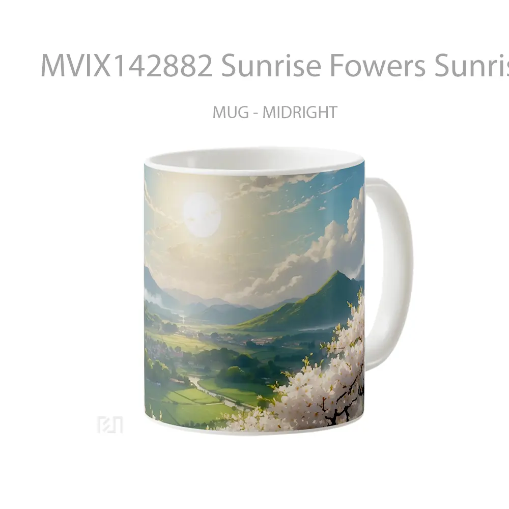 Mug Sunrise Fowers Sunrise Field Mountain Scenery Digital Art Gelas Pemandangan Alam - All-side / Desain