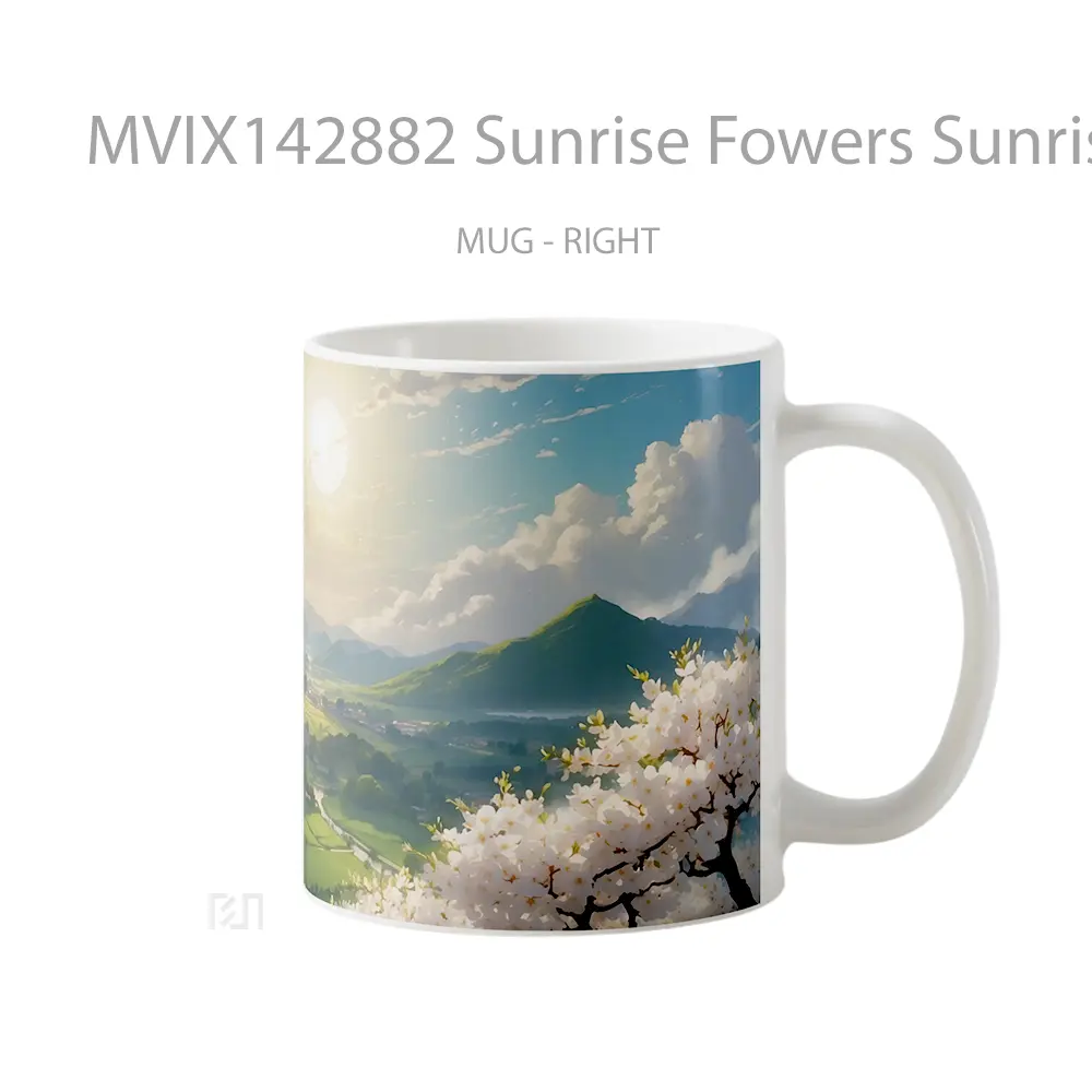 Mug Sunrise Fowers Sunrise Field Mountain Scenery Digital Art Gelas Pemandangan Alam - All-side / Desain