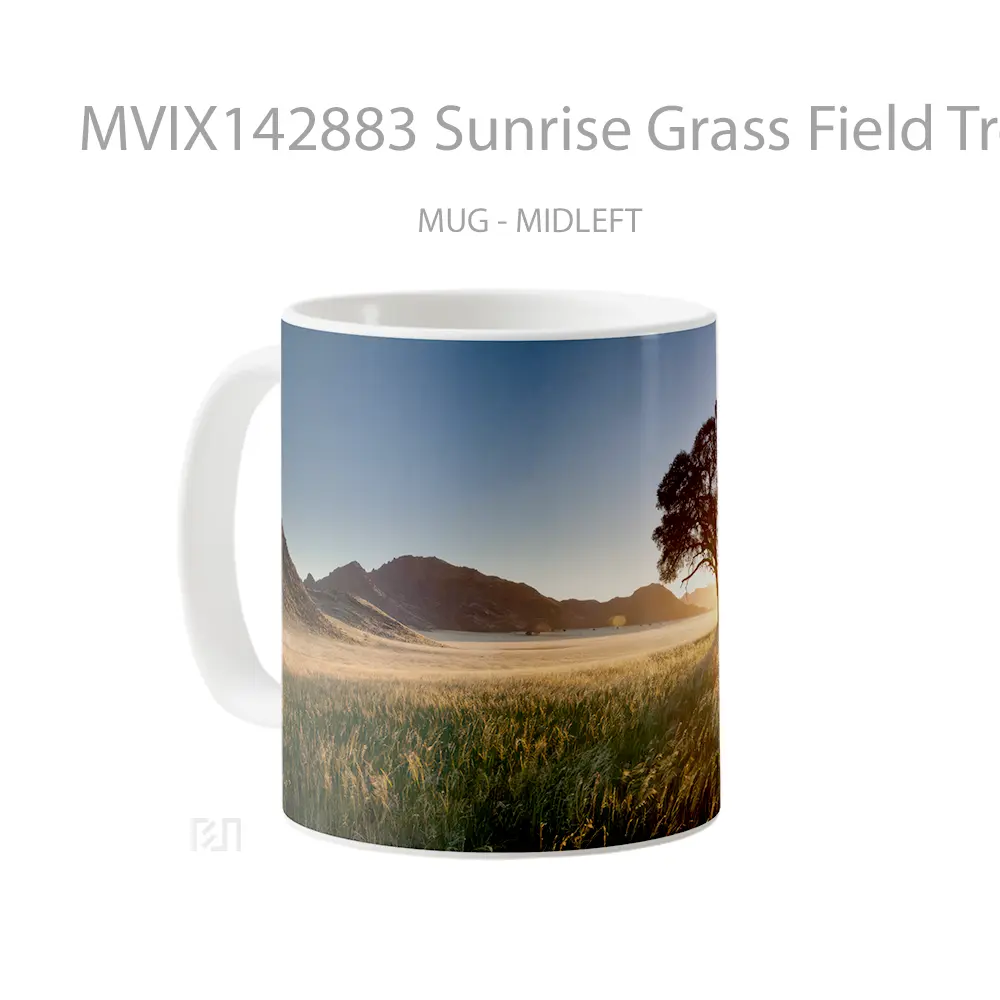 Mug Sunrise Grass Field Tree Scenery Gelas Pemandangan Alam - All-side / Desain