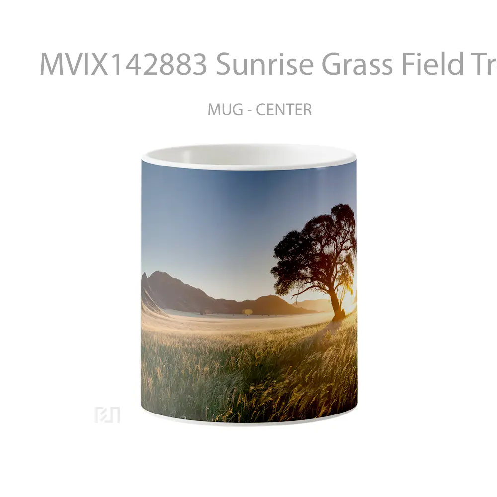 Mug Sunrise Grass Field Tree Scenery Gelas Pemandangan Alam
