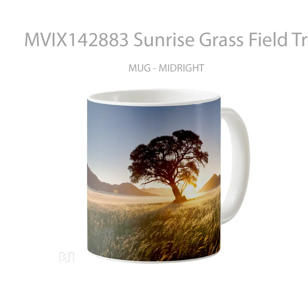 Mug Sunrise Grass Field Tree Scenery Gelas Pemandangan Alam - All-side / Desain