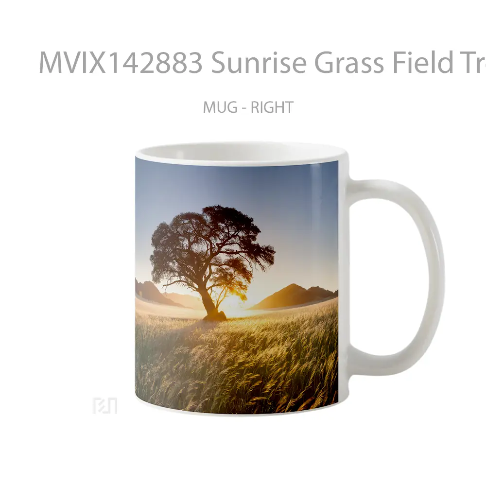 Mug Sunrise Grass Field Tree Scenery Gelas Pemandangan Alam - All-side / Desain