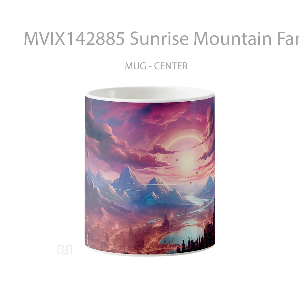 Mug Sunrise Mountain Fantasy City Scenery Gelas Pemandangan Alam