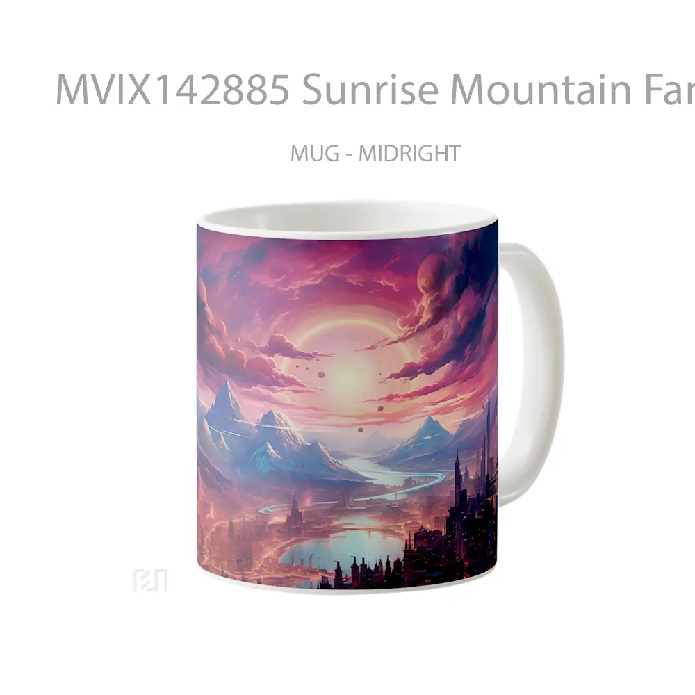 Mug Sunrise Mountain Fantasy City Scenery Gelas Pemandangan Alam - All-side / Desain