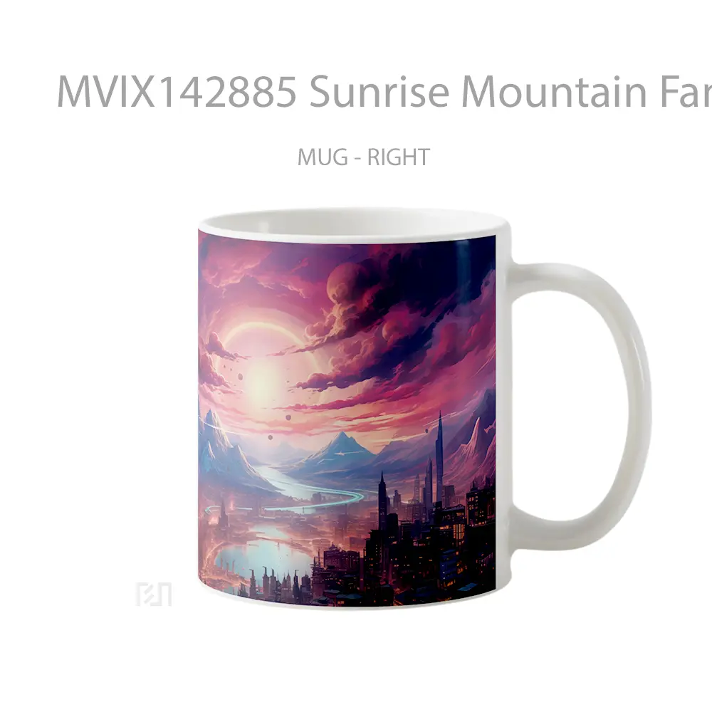 Mug Sunrise Mountain Fantasy City Scenery Gelas Pemandangan Alam - All-side / Desain