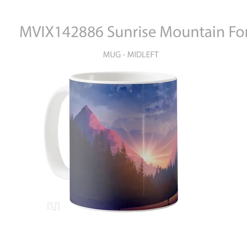 Mug Sunrise Mountain Forest Digital Art Gelas Pemandangan Alam - All-side / Desain